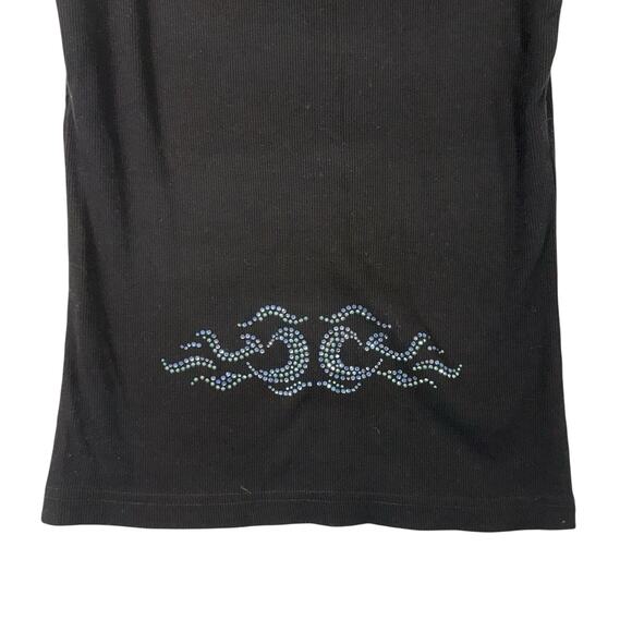VTG Black Ribbed Tank RHINESTONE Motorcycle TrampStamp SIZE LARGE Raquel Biker - Picture 8 of 9